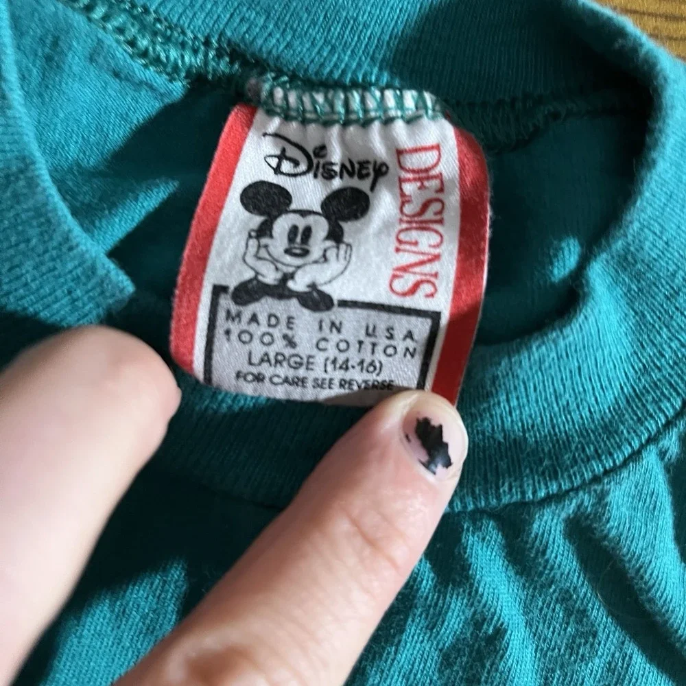 Vintage 90s Disney's Mickey Mouse T-shirt Kids Large 14-16 Teal Green Classic